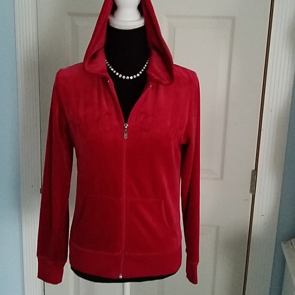 BCBG  Red velour hoodie, front embroidered logo